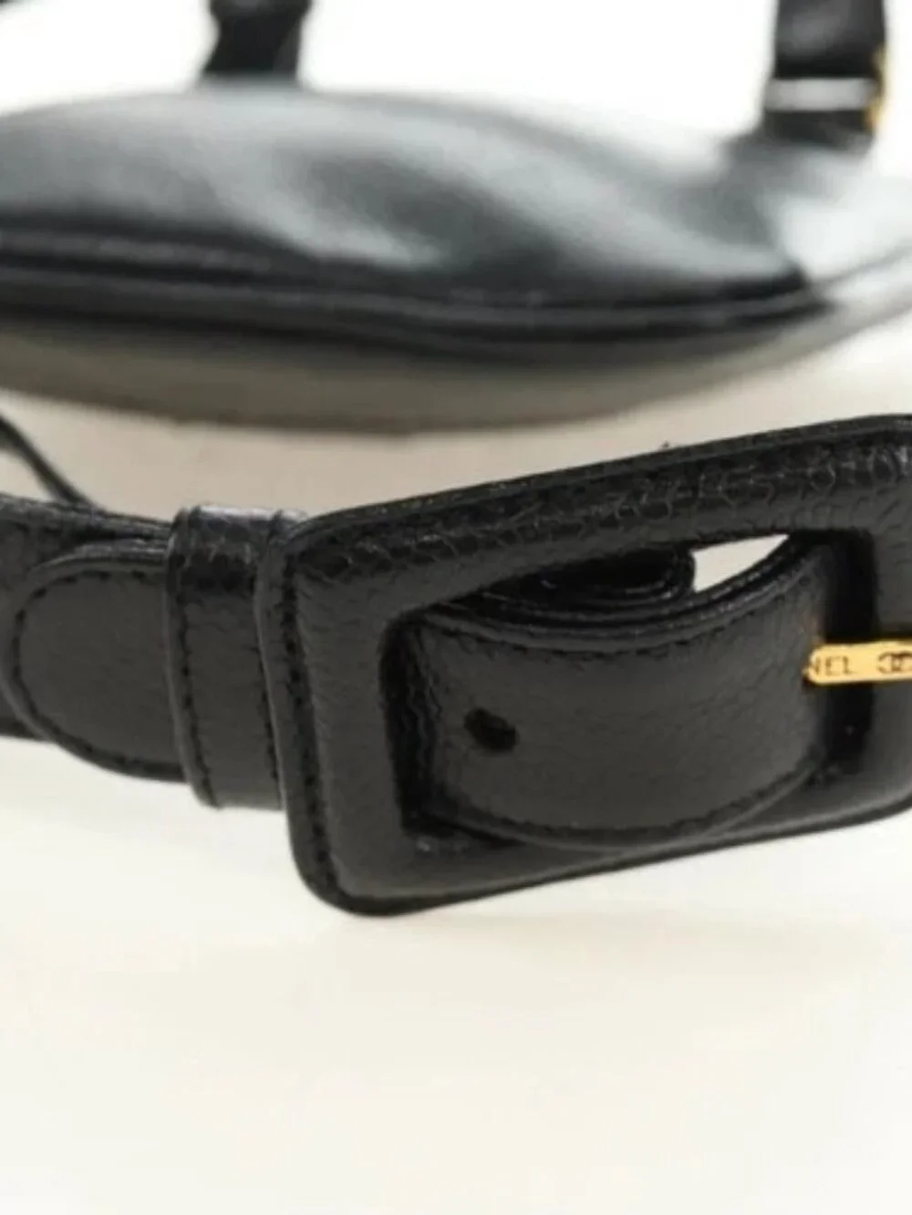 CHANEL Waist Bag Grained Calf Skin Black Gold CC Auth bs35525V